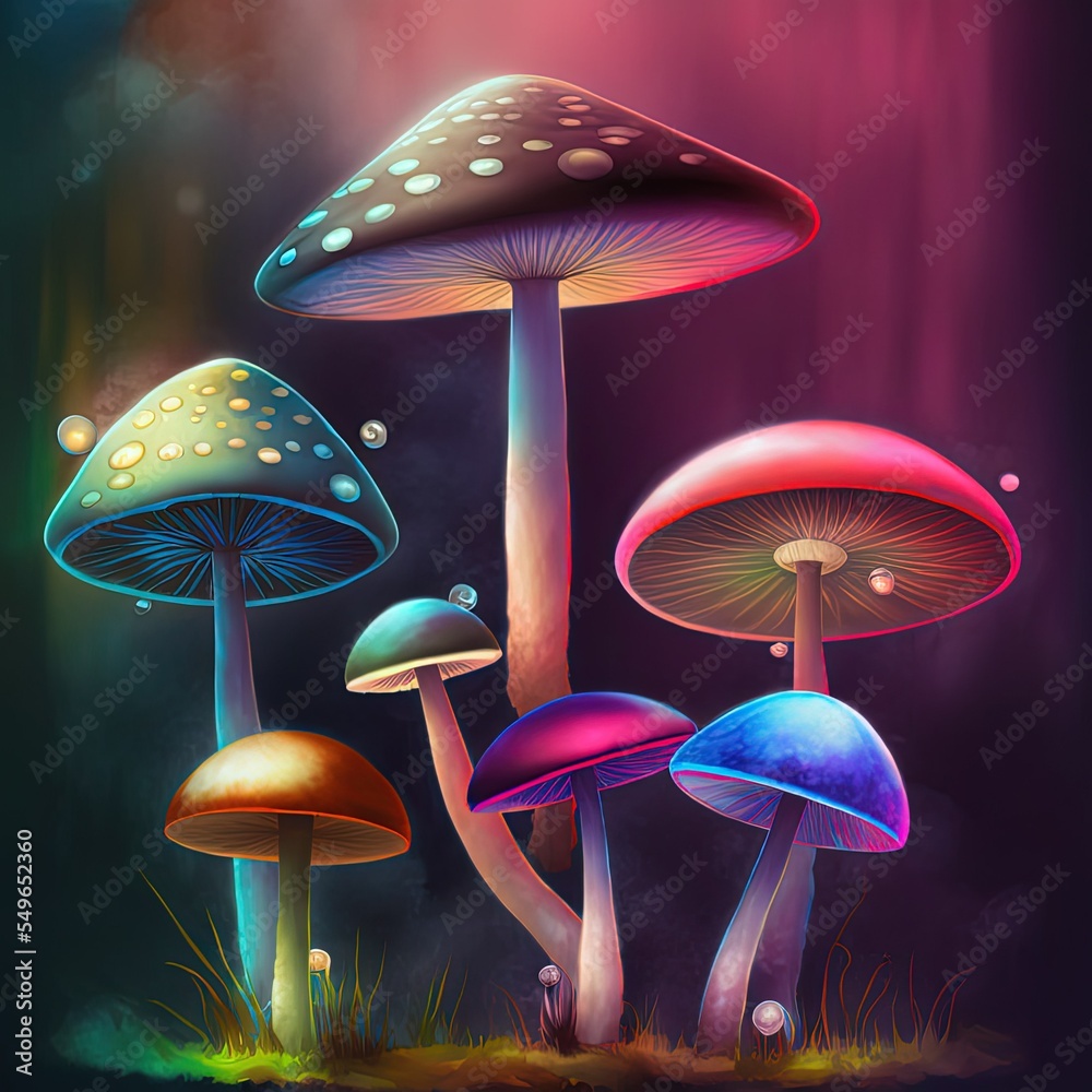 Neon Mushrooms Glowing Magic Mushrooms Stock Vector  Illustration of  abstract magic 122777875