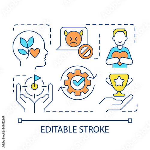 How to overcome imposter syndrome concept icon. Psychological challenge. Dealing with impostor feelings abstract idea thin line illustration. Isolated outline drawing. Editable stroke. Arial font used