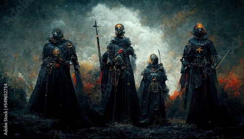 Fotografiet Artistic depiction of the riders of the apocalypse, scary black knights at the e