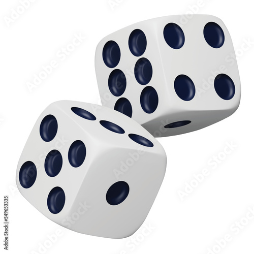 White rolling dice 3d rendering isometric icon.