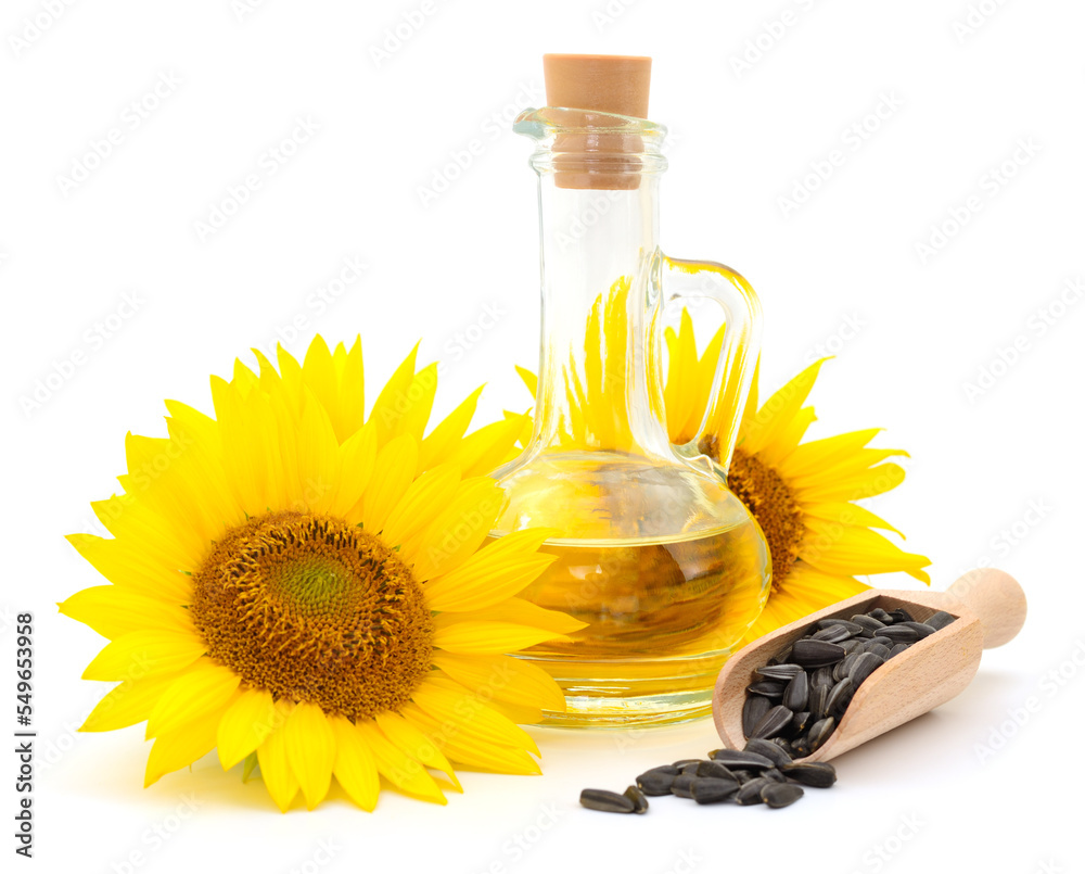 Sunflower oil, seeds and flower. Sunflower oil, seeds and flower.