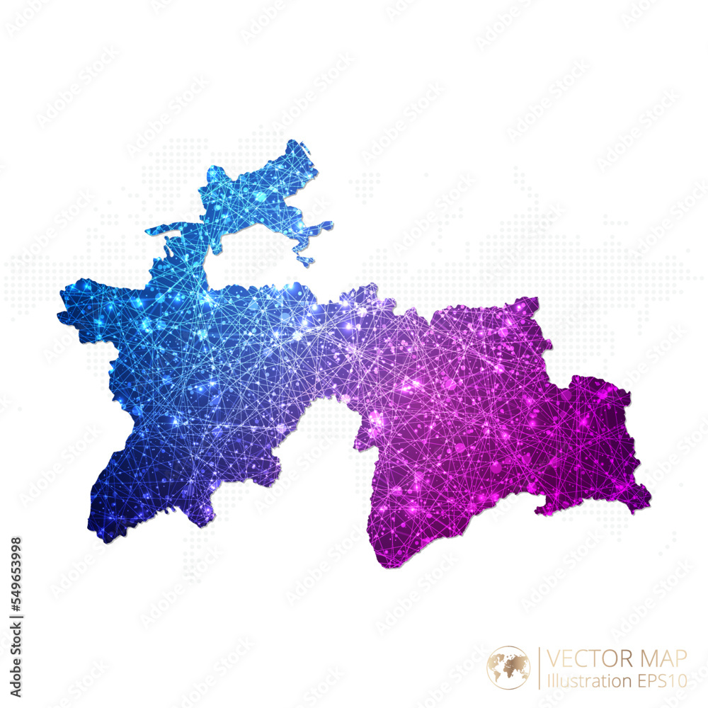 Obraz premium Tajikistan map in geometric wireframe blue with purple polygonal style gradient graphic on white background. Vector Illustration Eps10.