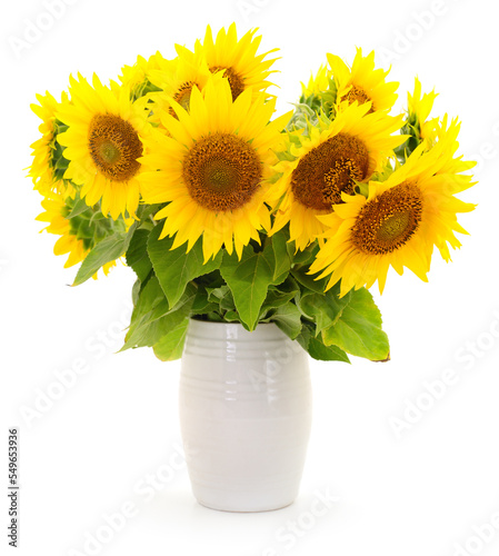 Sunflowers bouquet in vase.