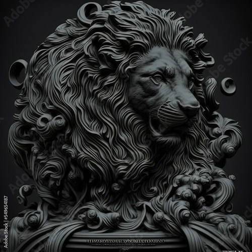 A very detailed black sculpture of the Leo zodiac ign photo