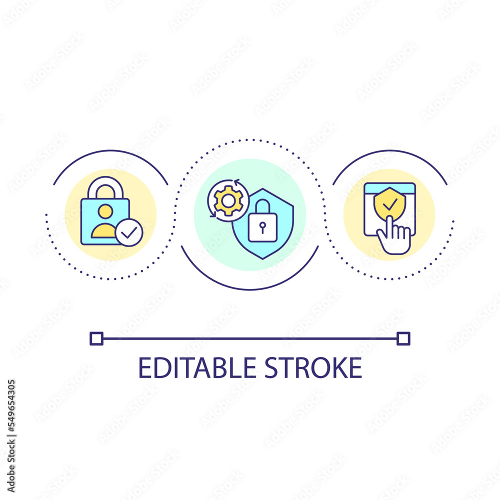 Personal data security loop concept icon. Digital protection. Prevent hacking. Cybersecurity abstract idea thin line illustration. Isolated outline drawing. Editable stroke. Arial font used Personal data security loop concept icon. Digital protection. Prevent hacking. Cybersecurity abstract idea thin line illustration. Isolated outline drawing. Editable stroke. Arial font used