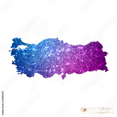 Türkiye map in geometric wireframe blue with purple polygonal style gradient graphic on white background. Vector Illustration Eps10.