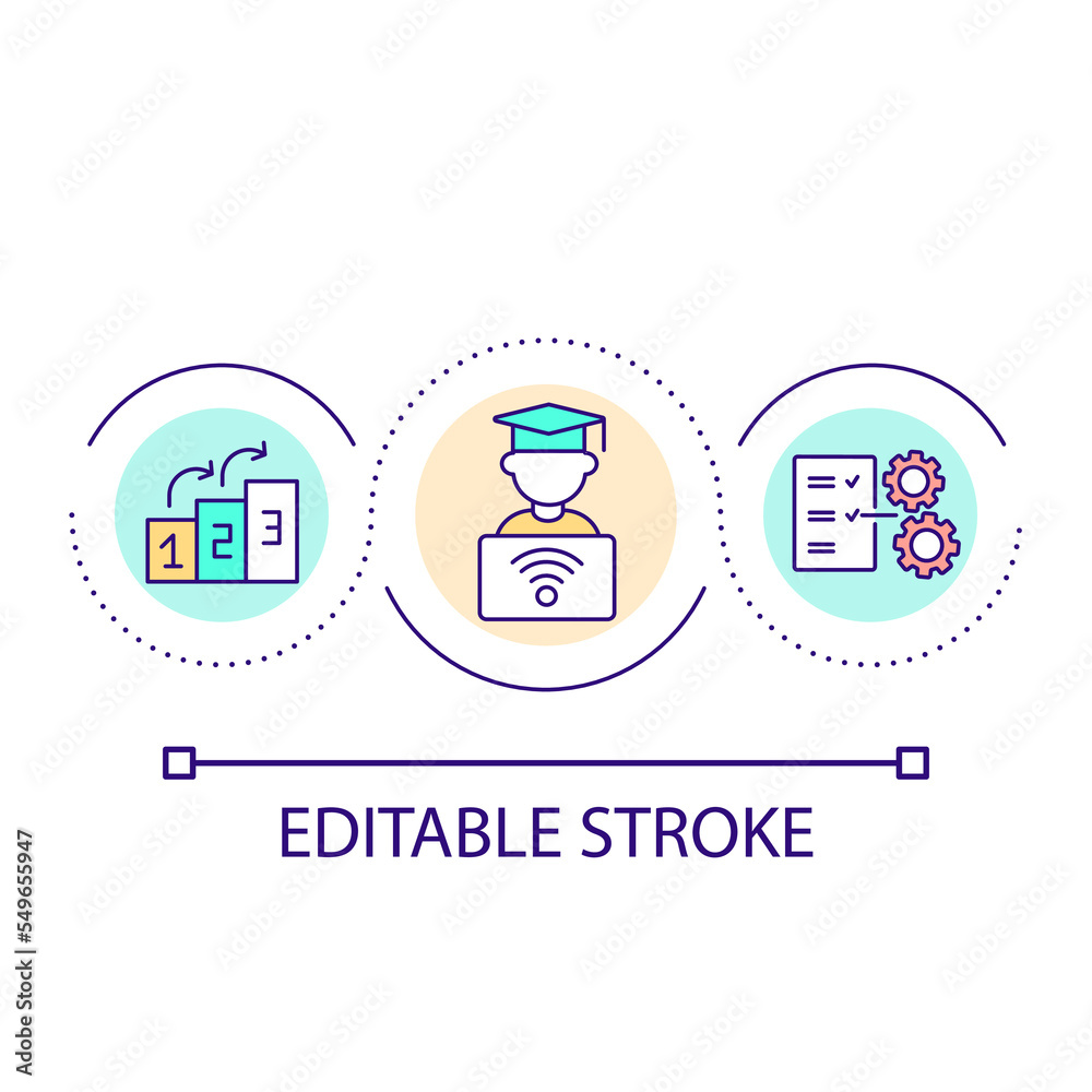 Digital education loop concept icon. Online learning. Remote studying. Self teaching. Internet course abstract idea thin line illustration. Isolated outline drawing. Editable stroke. Arial font used Digital education loop concept icon. Online learning. Remote studying. Self teaching. Internet course abstract idea thin line illustration. Isolated outline drawing. Editable stroke. Arial font used