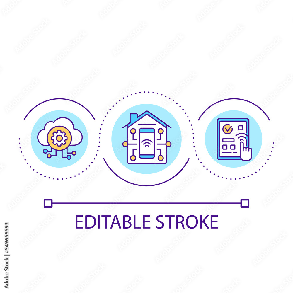 Smart house management loop concept icon. Distance regulation app. Internet of things abstract idea thin line illustration. Isolated outline drawing. Editable stroke. Arial font used