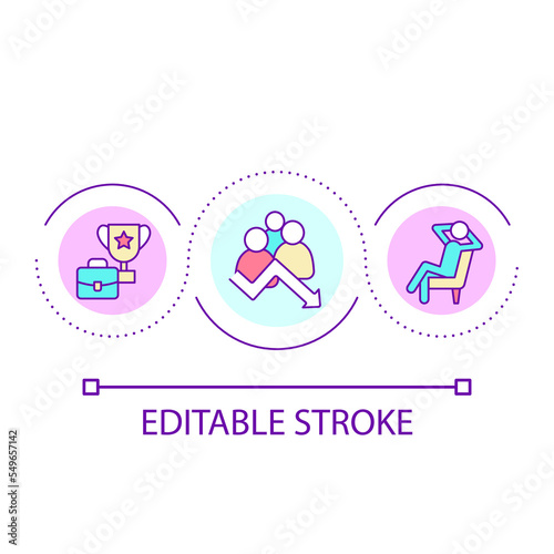 Delegate duties loop concept icon. Low performance. Unproductive management. Ineffective leader abstract idea thin line illustration. Isolated outline drawing. Editable stroke. Arial font used