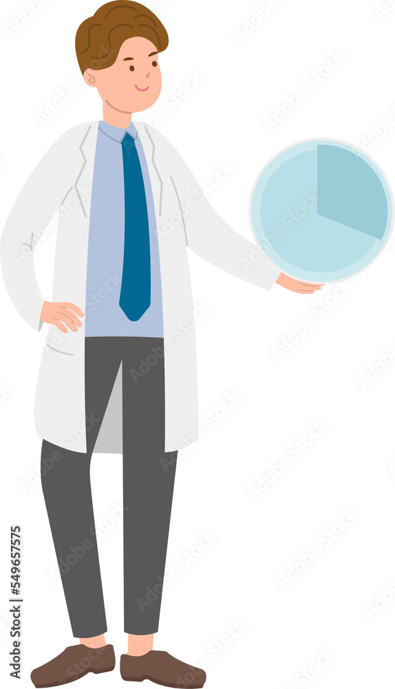 Male paramedic or doctor or nurse with pie chart with statistic chart, percentage infographic Male paramedic or doctor or nurse with pie chart with statistic chart, percentage infographic