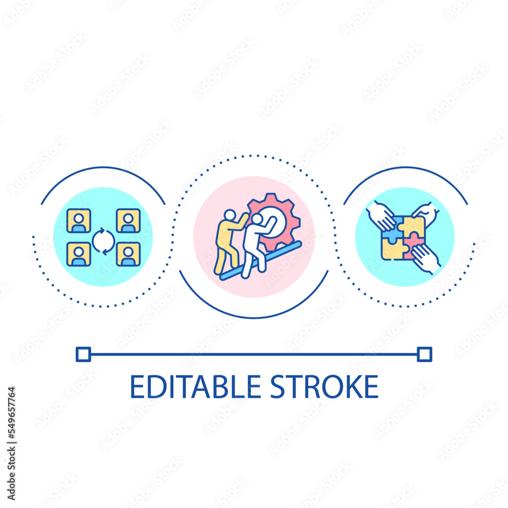 Optimize teamwork loop concept icon. Human recourses management. Cooperative work. Collective efforts abstract idea thin line illustration. Isolated outline drawing. Editable stroke. Arial font used