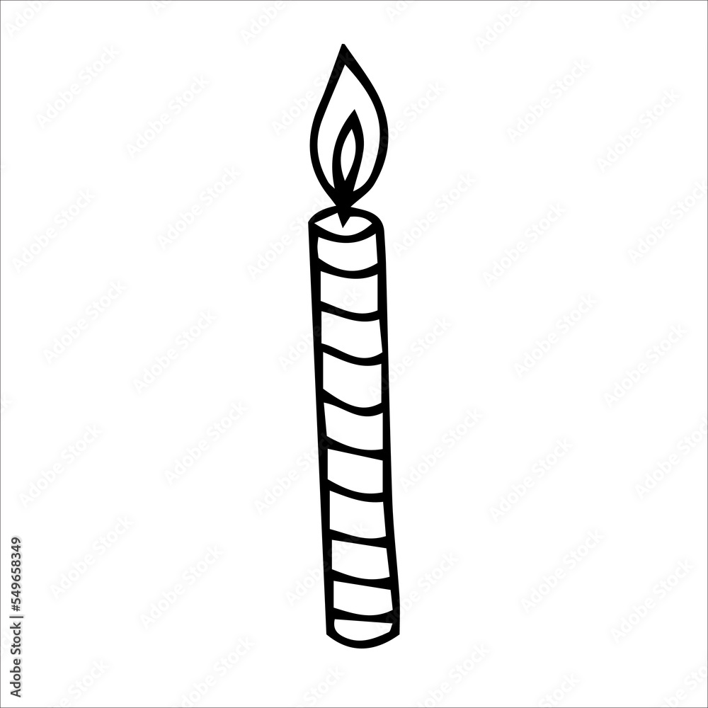Single hand drawn candle for New Year and Xmas greeting cards, posters, stickers and seasonal design. Isolated on white background. Doodle vector illustration. Single hand drawn candle for New Year and Xmas greeting cards, posters, stickers and seasonal design. Isolated on white background. Doodle vector illustration.