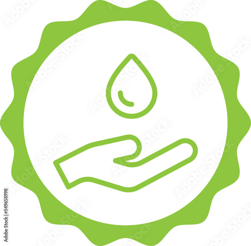 save water green stamp. Symbol, outline icon, tag, badge, label, circle, green white vector round isolated on transparent background.