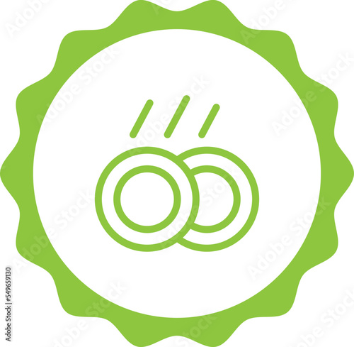 dishwasher green stamp. Symbol, outline icon, tag, badge, label, circle, green white vector round isolated on transparent background.