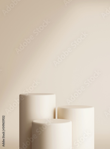 3D background scene with podium. Minimal product display mockup with geometric shape object. 3D rendering. © 7AM