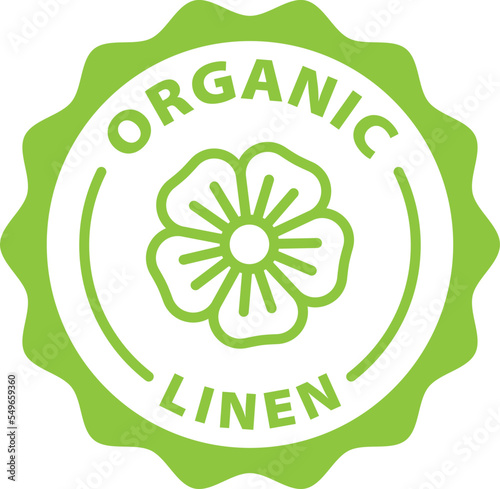 organic linen green stamp. Symbol, outline icon, tag, badge, label, circle, green white vector round isolated on transparent background.