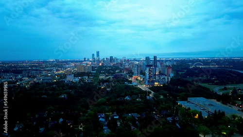 Edmonton Westside to East overlooking Glenora Jasper Place flyover 102 Ave Stony Plain Rd Alexander Circle Groat Rd NW towards downtown city skyline stunning lights prime real estate luxury lit 2-3YEG photo