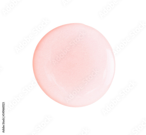 Serum gel drops. Clear pink liquid skincare product texture with bubbles. Cosmetic swatches isolated on white background