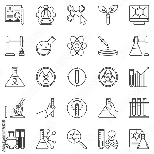 Chemistry and Science outline icons - Chemical vector symbols