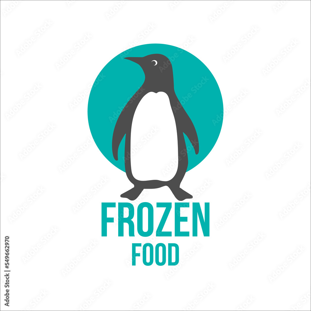 Obraz premium Frozen product premium quality logo with penguin. Food package label, storage instruction vector design