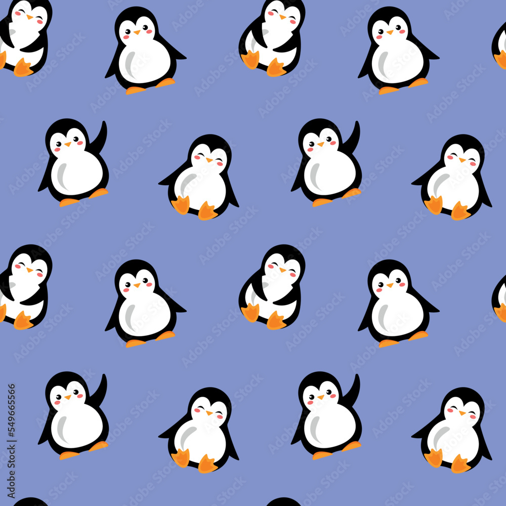 Fototapeta premium Winter pattern with cute penguins. Vector illustration. Background