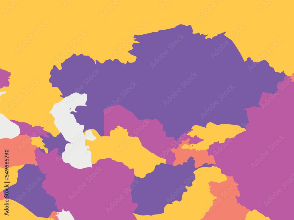 Central Asia blank map. High detailed political map of central asian