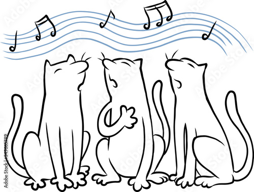 Katzen singen zur Musik die Melodie eines Liedes im Chor  photo