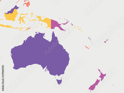 Australia and Oceania blank map. High detailed political map of australian and pacific region