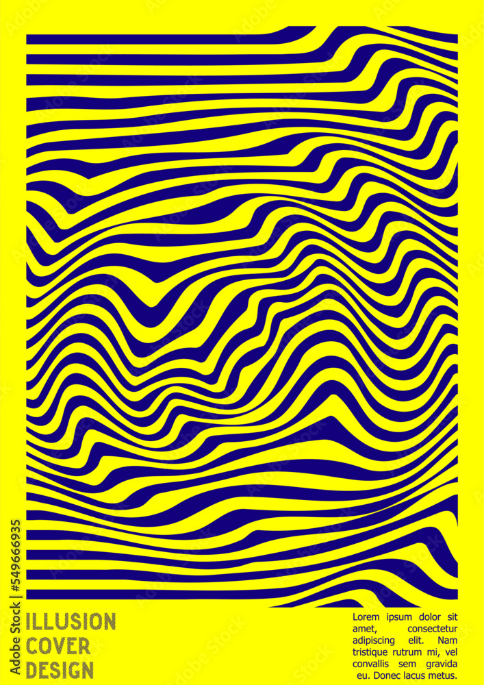 Geometrical Poster Design with Optical Illusion Effect. Modern Psychedelic Cover Page Collection. Colourful Wave Lines Background. Fluid Stripes Art. Swiss Design. Vector Illustration for Brochure. Geometrical Poster Design with Optical Illusion Effect. Modern Psychedelic Cover Page Collection. Colourful Wave Lines Background. Fluid Stripes Art. Swiss Design. Vector Illustration for Brochure.
