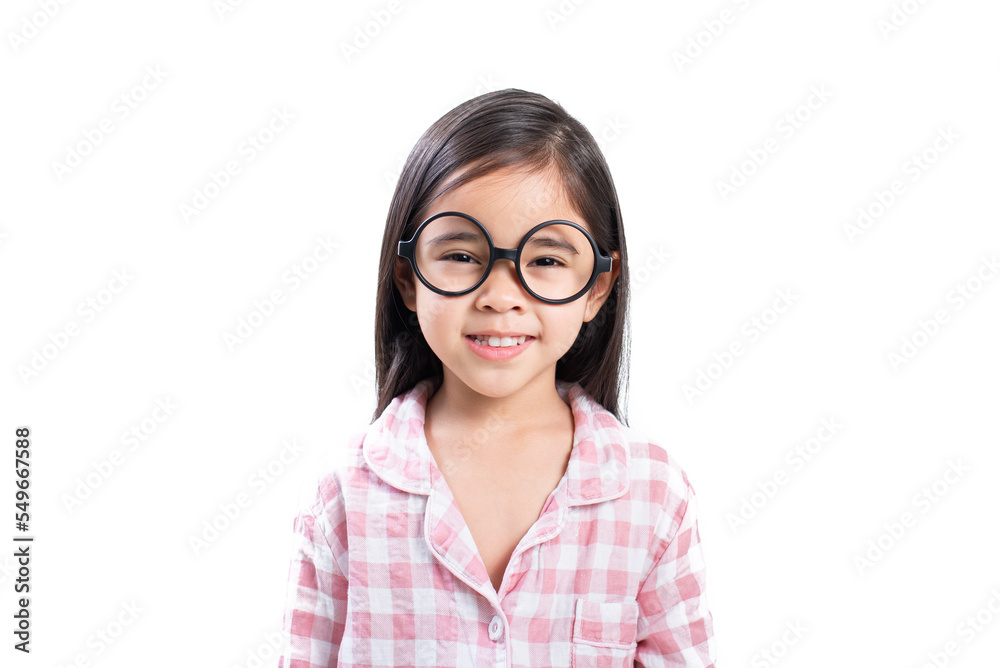little girl asian wearing glasses, pink shirt, white background little girl asian wearing glasses, pink shirt, white background
