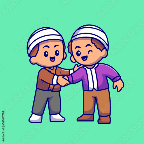 Couple Muslim Men Shaking Hands Cartoon Vector Icon 
Illustration. People Religion Icon Concept Isolated Premium 
Vector. Flat Cartoon Style