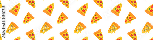Seamless pattern with vector pepperoni pizza slice