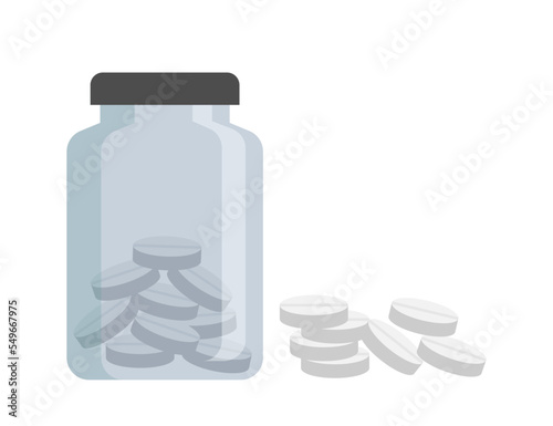 Medical bottle with label. Pill flat icon isolated on white background. Flat vector illustration. 