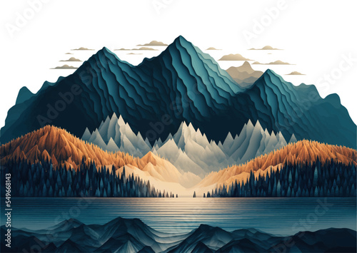 Watercolor mountain background. Luxurious mountainous terrain in oriental style. Wallpaper design, prints and invitations, postcards. Majestic mountains. vector illustration