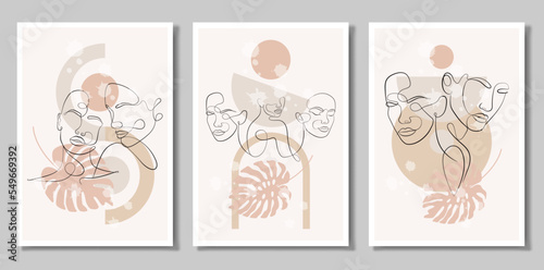 A set of three paintings. Vector portrait in a minimalist style.