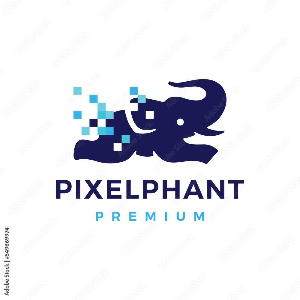 Elephant pixel tech Jumping Logo vector Icon Illustration