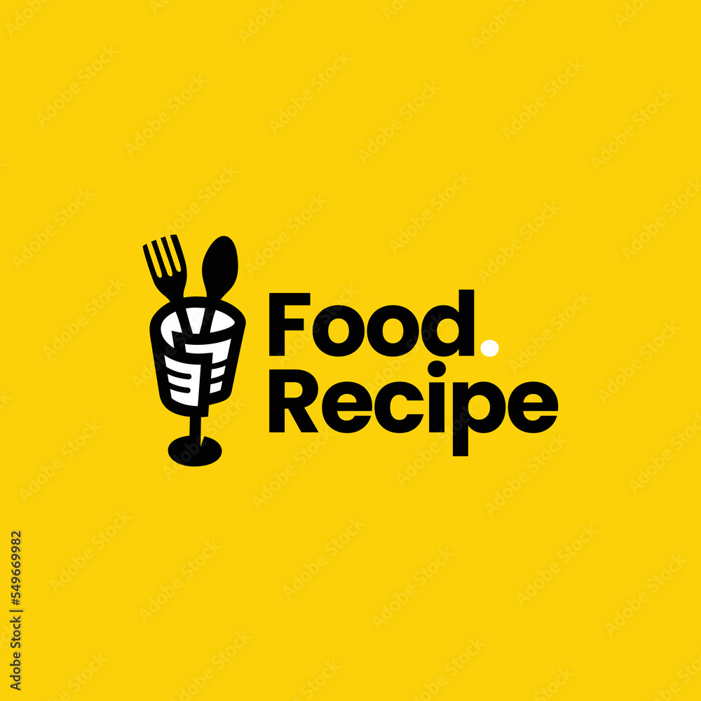 Fototapeta premium recipe food fork spoon logo template vector icon illustration