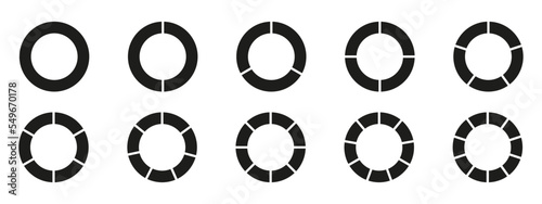 Circles divided diagram 3, 10, 7, graph icon pie shape section chart. Segment circle round vector 6, 9 devide infographic.