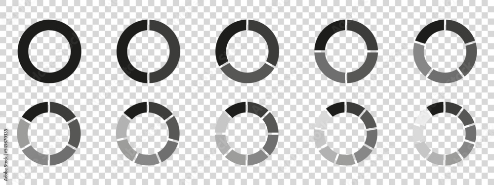 Circles divided diagram 3, 10, 7, graph icon pie shape section chart. Segment circle round vector 6, 9 devide infographic. Circles divided diagram 3, 10, 7, graph icon pie shape section chart. Segment circle round vector 6, 9 devide infographic.
