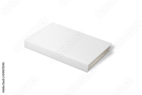 Empty blank hardcover book lying on white background.3d rendering.