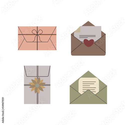 Letters, cards and envelopes. Postcard, paper letter with postmark, for design vector elements