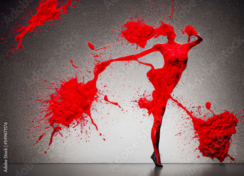 Silhouette of a dancer bleeding because of domestic violence against women and feminicides. photo