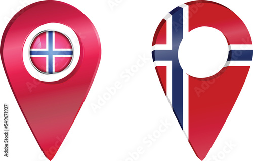 Destination pin icon with Norway flag.Location red map marker