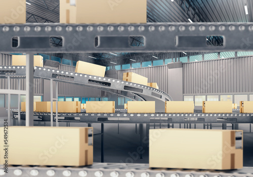 Boxes on conveyor. Automate...