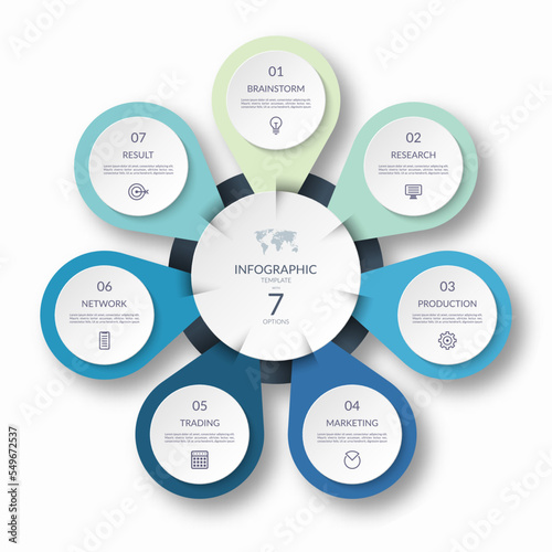 Infographic cycle diagram with 7 steps. Can be used as a chart, graph, workflow layout for web, report, business infographics.