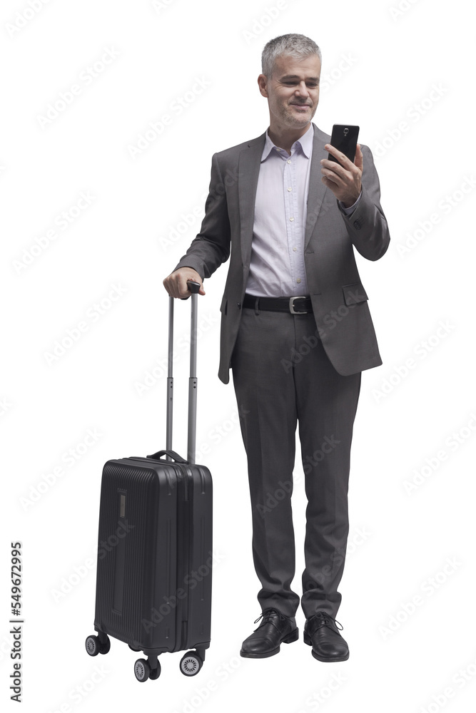 PNG file no background Businessman traveling and using a smartphone PNG file no background Businessman traveling and using a smartphone