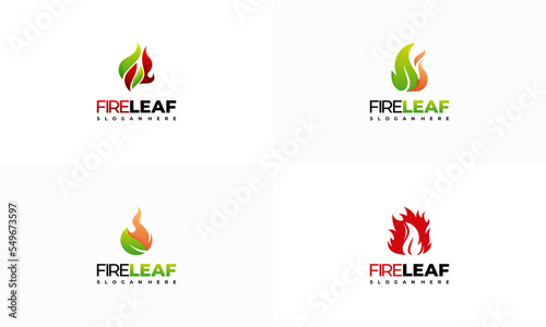 Set of Fire Leaf logo designs concept vector  Eco Green Alternative Energy Logo design vector template