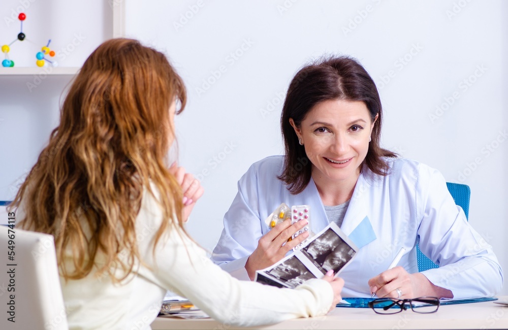 Young pregnant woman visiting experienced doctor gynecologist Young pregnant woman visiting experienced doctor gynecologist