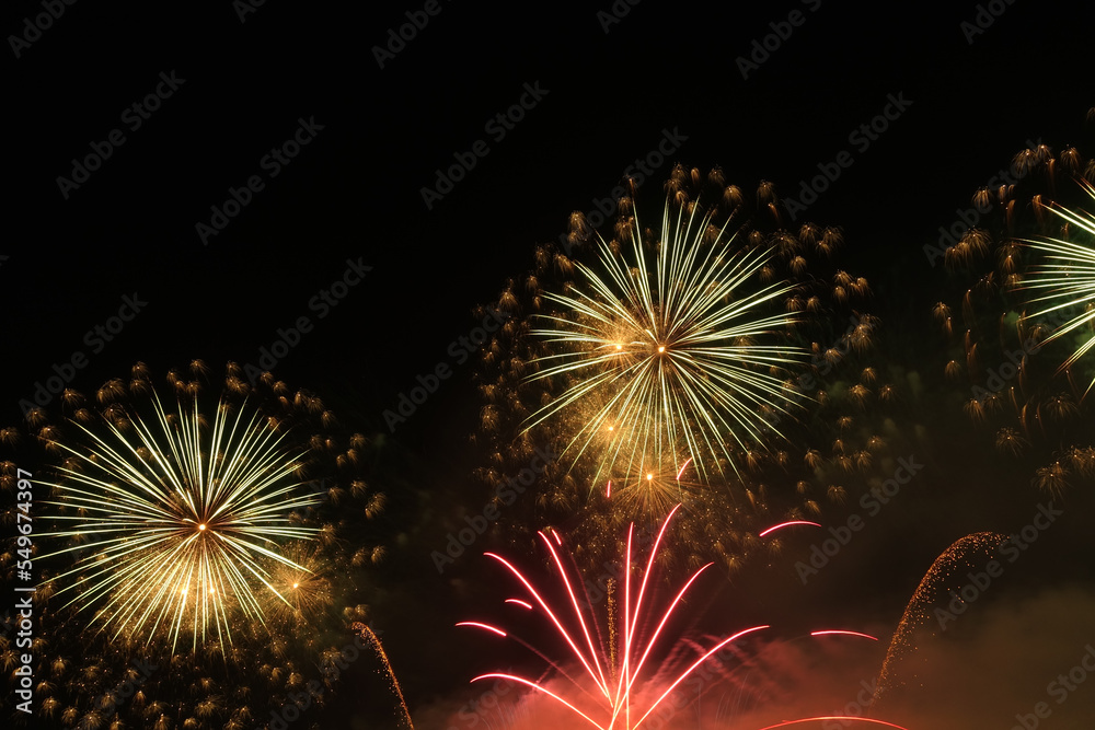 Firework.Beautiful display of colorful fireworks on a night sky background.Light abstract	