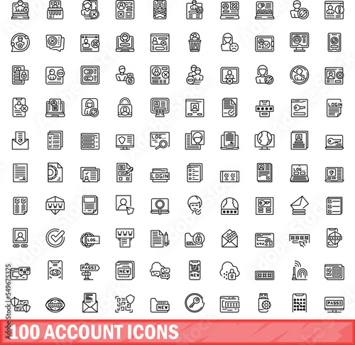 100 account icons set. Outline illustration of 100 account icons vector set isolated on white background